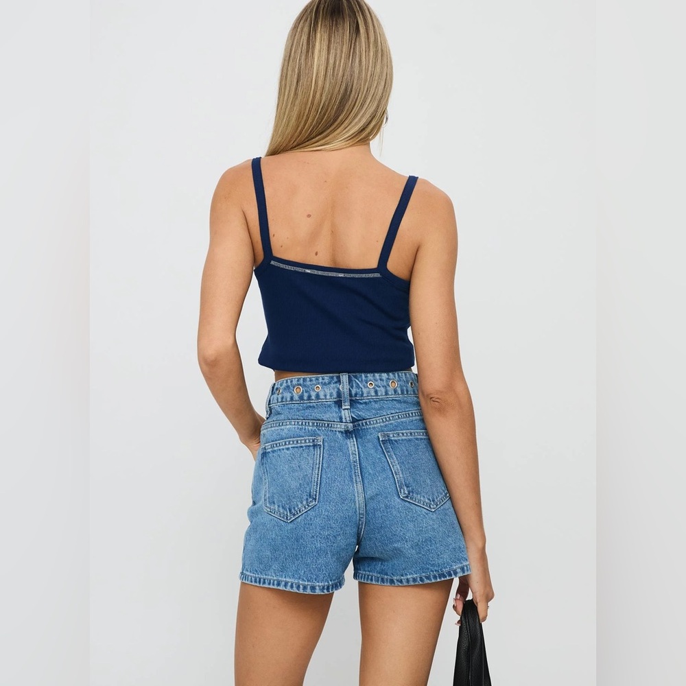 Princess‎ Polly Tropicana Denim Eyelet Detail Shorts Mid Blue NWT Size 2 - Picture 4 of 6